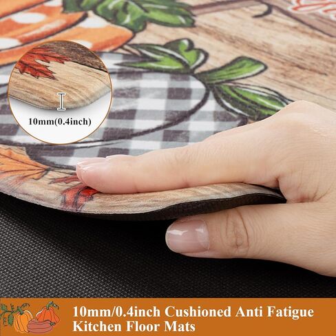 U'Artlines Pumpkin Anti Fatigue Kitchen Rugs Sets 2 Piece Seasonal Fall Holiday Party Vintage Farmhouse Kitchen Rug Runner Set Non Slip Cushioned Comfort Standing Desk Mat for Home Office Orange＆White in Kuwait