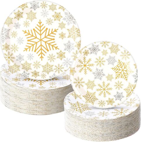 تشمل لوحات أوراق عيد الميلاد في Yungyan 120pcs لوحات حفلات عيد الميلاد 9 بوصة لوحات عشاء 7 بوصة يمكن التخلص منها لمرض العجائب في عيد الميلاد الشتوية عطلة عيد ميلاد (الفضة الأزرق ، النمط أ) in Kuwait