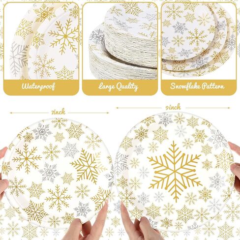 تشمل لوحات أوراق عيد الميلاد في Yungyan 120pcs لوحات حفلات عيد الميلاد 9 بوصة لوحات عشاء 7 بوصة يمكن التخلص منها لمرض العجائب في عيد الميلاد الشتوية عطلة عيد ميلاد (الفضة الأزرق ، النمط أ) in Kuwait