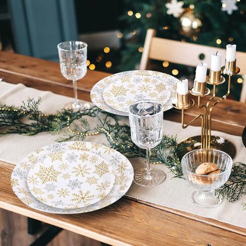 تشمل لوحات أوراق عيد الميلاد في Yungyan 120pcs لوحات حفلات عيد الميلاد 9 بوصة لوحات عشاء 7 بوصة يمكن التخلص منها لمرض العجائب في عيد الميلاد الشتوية عطلة عيد ميلاد (الفضة الأزرق ، النمط أ) in Kuwait