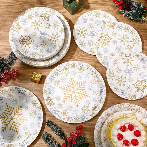 تشمل لوحات أوراق عيد الميلاد في Yungyan 120pcs لوحات حفلات عيد الميلاد 9 بوصة لوحات عشاء 7 بوصة يمكن التخلص منها لمرض العجائب في عيد الميلاد الشتوية عطلة عيد ميلاد (الفضة الأزرق ، النمط أ) in Kuwait