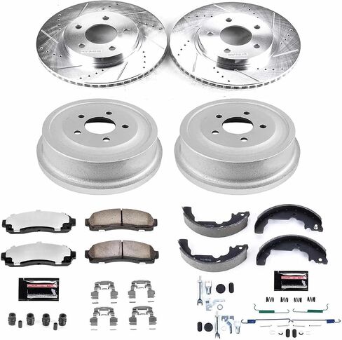 طقم فرامل أمامية وخلفية Power Stop لـ 2002 2003 2004 2005 2006 2007 Saturn Vue - وسادات فرامل سيراميك من ألياف الكربون للشاحنة والسحب والطبول والدوارات المحفورة والمشقوقة، K15219DK-36 in Saudi Arabia