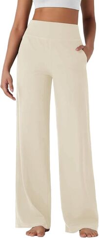 Womens Wide Leg Yoga Pants with Pockets High Waisted Work Dress Pants Stretch Casual Loose Sweatpants in Saudi Arabia