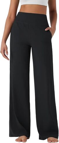 Womens Wide Leg Yoga Pants with Pockets High Waisted Work Dress Pants Stretch Casual Loose Sweatpants in Saudi Arabia