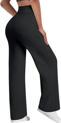 Womens Wide Leg Yoga Pants with Pockets High Waisted Work Dress Pants Stretch Casual Loose Sweatpants in Saudi Arabia