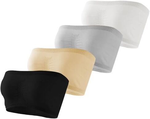 Women's Strapless Bras Seamless Stretchy Bandeau Non-Padded & Comfort Fit,4 Pieces in Multi Color in Saudi Arabia