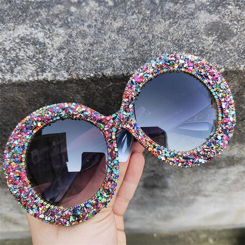 willochra Oversized Round Sunglasses Women Diamond Rhinestone Sunglasses Men Luxury Glasses Eyeglasses in Saudi Arabia
