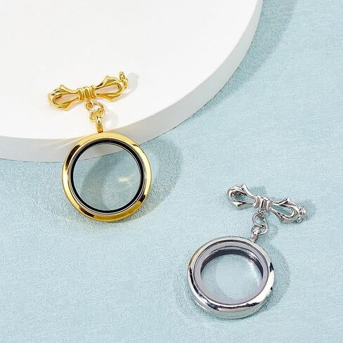 SUPERFINDINGS 2Pcs Wedding Bouquet Photo Charm Bouquet Photo Locket Charms Brass Bridal Brooches Silver Gold Bow Tie Wedding Memorial Brooches Pins Round Glass Photo Frame Pin Brooch for Bridal in Saudi Arabia