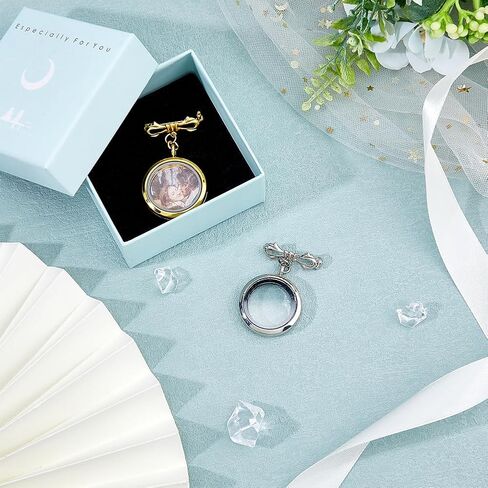 SUPERFINDINGS 2Pcs Wedding Bouquet Photo Charm Bouquet Photo Locket Charms Brass Bridal Brooches Silver Gold Bow Tie Wedding Memorial Brooches Pins Round Glass Photo Frame Pin Brooch for Bridal in Saudi Arabia