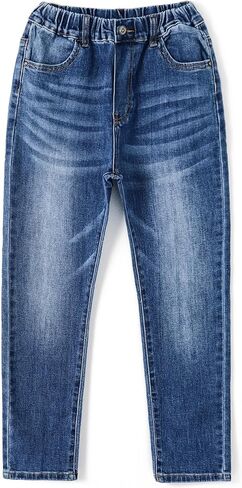 KIDSCOOL SPACE Big Girls Jeans, 5-14T Simple Design Boys Ribbed Waist Denim Pants in Kuwait
