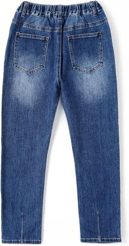 KIDSCOOL SPACE Big Girls Jeans, 5-14T Simple Design Boys Ribbed Waist Denim Pants in Kuwait