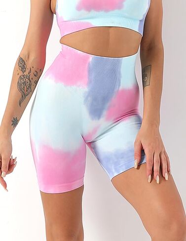 Women's High Waisted Seamless Biker Shorts Tie Dye Ideal for Gym, Yoga, Running, and Fitness in Saudi Arabia