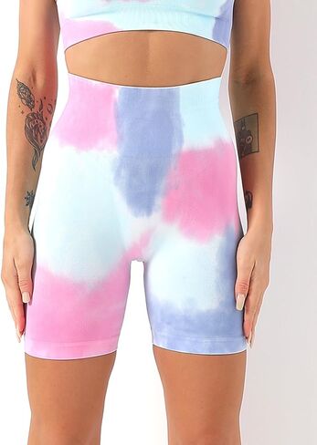Women's High Waisted Seamless Biker Shorts Tie Dye Ideal for Gym, Yoga, Running, and Fitness in Saudi Arabia