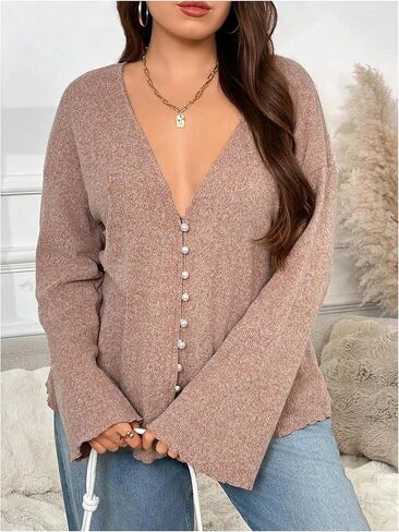 SOLY HUX Women's Button Down Deep V Neck Cardigan Sweater Long Sleeve Shirts Casual Fall Outerwear in Saudi Arabia