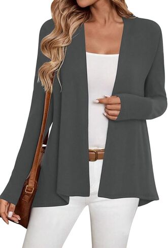 سترة سوداء طويلة الأكمام من Sweet Hearts للنساء - سترات خفيفة الوزن ومفتوحة من الأمام للنساء من Kimonos Fall Duster in Kuwait
