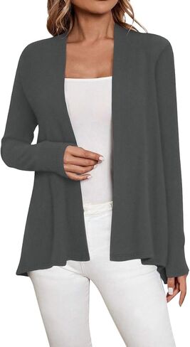 سترة سوداء طويلة الأكمام من Sweet Hearts للنساء - سترات خفيفة الوزن ومفتوحة من الأمام للنساء من Kimonos Fall Duster in Kuwait