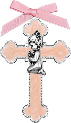 Pink Baby Girl Baptism Wall Cross - 3.42x2.2 Inch Alloy Keepsake Gift for Christening, First Communion, Dedication - Religious Nursery Decor with Praying Child Design in Saudi Arabia