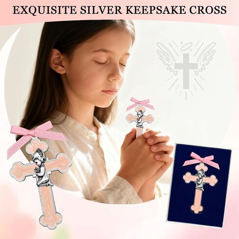 Pink Baby Girl Baptism Wall Cross - 3.42x2.2 Inch Alloy Keepsake Gift for Christening, First Communion, Dedication - Religious Nursery Decor with Praying Child Design in Saudi Arabia
