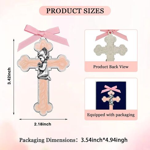 Pink Baby Girl Baptism Wall Cross - 3.42x2.2 Inch Alloy Keepsake Gift for Christening, First Communion, Dedication - Religious Nursery Decor with Praying Child Design in Saudi Arabia