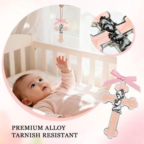 Pink Baby Girl Baptism Wall Cross - 3.42x2.2 Inch Alloy Keepsake Gift for Christening, First Communion, Dedication - Religious Nursery Decor with Praying Child Design in Saudi Arabia