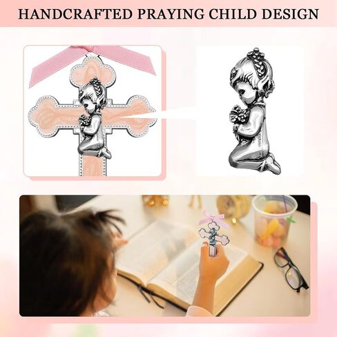 Pink Baby Girl Baptism Wall Cross - 3.42x2.2 Inch Alloy Keepsake Gift for Christening, First Communion, Dedication - Religious Nursery Decor with Praying Child Design in Saudi Arabia