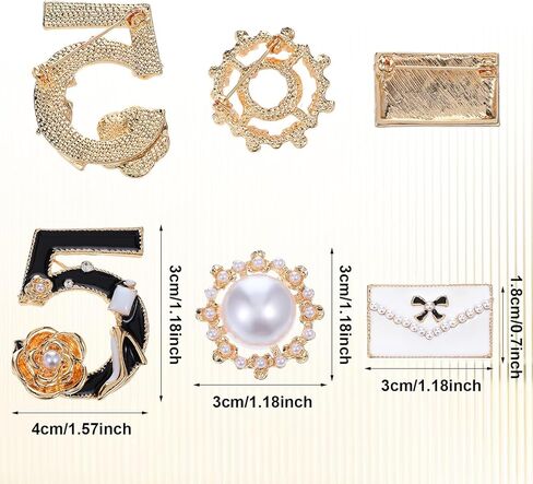 3 قطع عدد خمسة بروش المشاهير مصمم المجوهرات بروش دبابيس فو تقليد اللؤلؤ الأبيض الأسود الزهور محظوظ عدد خمسة دبابيس دبوس هدية خمر حجر الراين كريستال دبابيس دبوس لحفل الزفاف in Kuwait