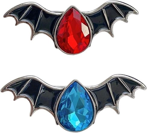 Crystal Bat Brooch for Women Men Halloween Skull Enamel Pins Gothic Batwing Rhinestone Transparent Deepen Pink Crystalline Brooch Pins for Girls Jewelry Gifts in Saudi Arabia