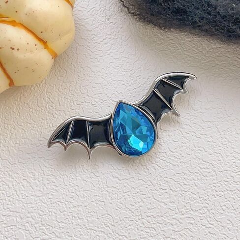 Crystal Bat Brooch for Women Men Halloween Skull Enamel Pins Gothic Batwing Rhinestone Transparent Deepen Pink Crystalline Brooch Pins for Girls Jewelry Gifts in Saudi Arabia