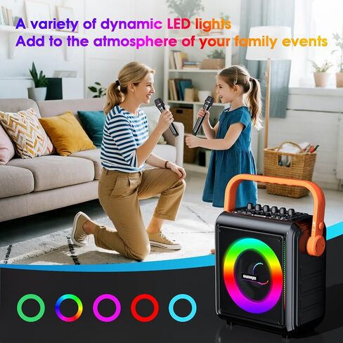 جهاز كاريوكي، مكبر صوت بلوتوث محمول 8000 مللي أمبير في الساعة مع 2 ميكروفونات لاسلكية للبالغين والأطفال، مجموعة سماعات ميكروفون مع أضواء، يدعم بطاقة TF/USB، مدخل AUX، FM، REC in Kuwait