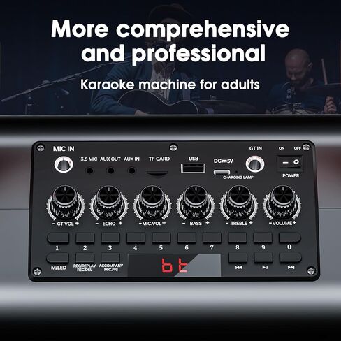 جهاز كاريوكي، مكبر صوت بلوتوث محمول 8000 مللي أمبير في الساعة مع 2 ميكروفونات لاسلكية للبالغين والأطفال، مجموعة سماعات ميكروفون مع أضواء، يدعم بطاقة TF/USB، مدخل AUX، FM، REC in Kuwait