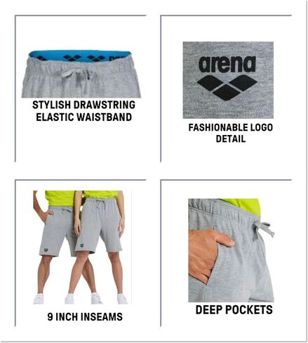 ARENA Bermuda Solid Unisex Shorts, Mens Womens Comfy 100 Percent Cotton Jersey Sweat Shorts Drawstring Deep Side Pockets in Saudi Arabia