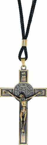 Intercession St Benedict Crucifix on Cord Necklace (Antique Gold) in Saudi Arabia