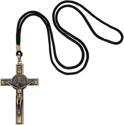 Intercession St Benedict Crucifix on Cord Necklace (Antique Gold) in Saudi Arabia