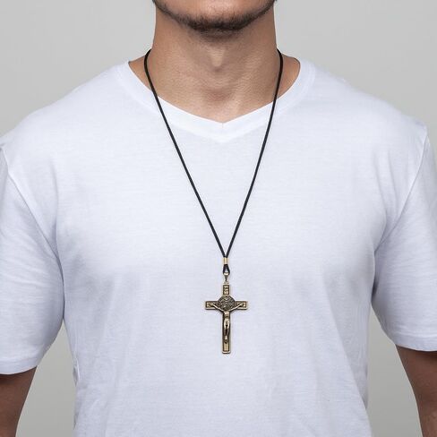 Intercession St Benedict Crucifix on Cord Necklace (Antique Gold) in Saudi Arabia