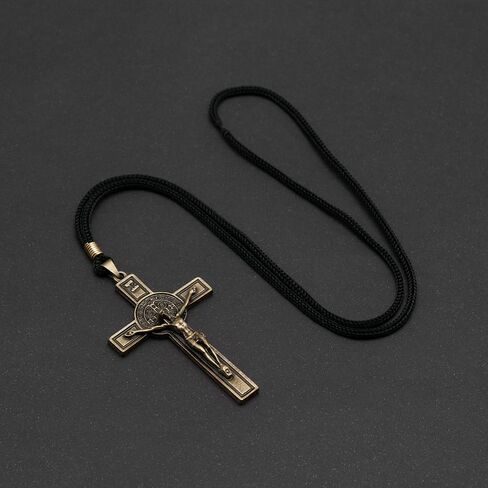 Intercession St Benedict Crucifix on Cord Necklace (Antique Gold) in Saudi Arabia