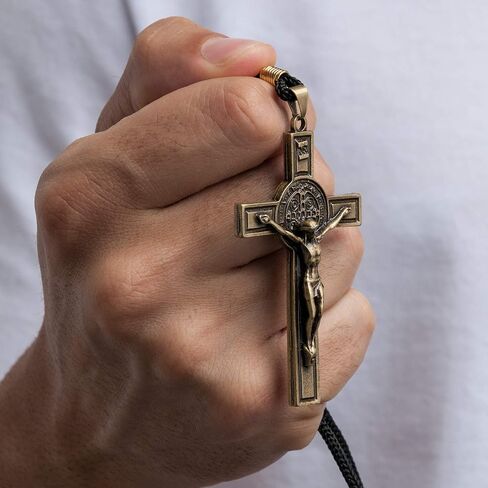 Intercession St Benedict Crucifix on Cord Necklace (Antique Gold) in Saudi Arabia