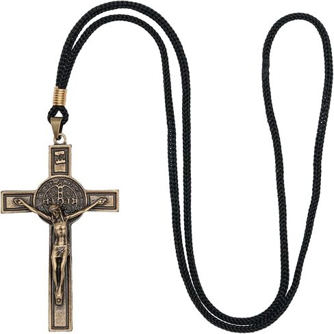 Intercession St Benedict Crucifix on Cord Necklace (Antique Gold) in Saudi Arabia