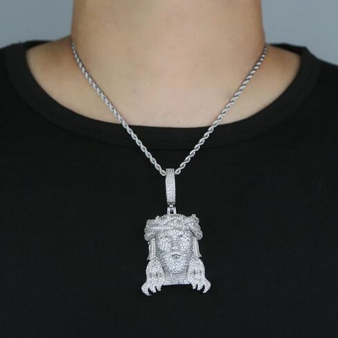 925 Sterling Silver Religious Jesus Head Pendant with Chain - Christian Jewelry Jesus Piece Chain Necklace for Women and Men in Saudi Arabia