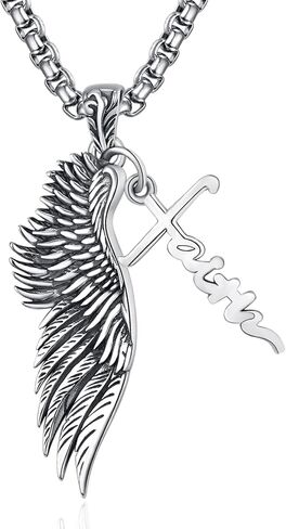 ADMETUS Angel Wing Necklaces 925 Sterling Silver Guardian Angel Single Wing Pendant Jewelry for Men with 22"+2" Rolo Chain in Kuwait