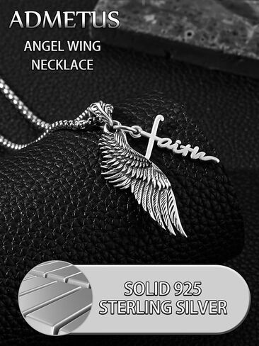 ADMETUS Angel Wing Necklaces 925 Sterling Silver Guardian Angel Single Wing Pendant Jewelry for Men with 22"+2" Rolo Chain in Kuwait