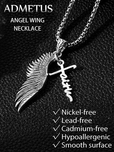ADMETUS Angel Wing Necklaces 925 Sterling Silver Guardian Angel Single Wing Pendant Jewelry for Men with 22"+2" Rolo Chain in Kuwait