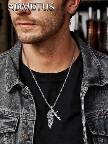 ADMETUS Angel Wing Necklaces 925 Sterling Silver Guardian Angel Single Wing Pendant Jewelry for Men with 22"+2" Rolo Chain in Kuwait