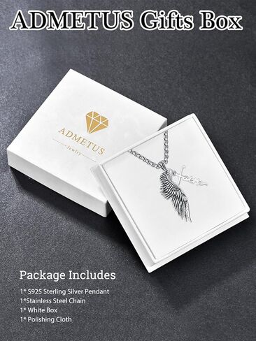 ADMETUS Angel Wing Necklaces 925 Sterling Silver Guardian Angel Single Wing Pendant Jewelry for Men with 22"+2" Rolo Chain in Kuwait