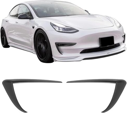 IKON MOTORSPORTS, Fog Light Trims Compatible With 2017-2023 Tesla Model 3, Matte Black IKON Style ABS Plastic Driver Passenger Fog Lamp Decoration Accessories Eyebrows Cover 2PC, 2018 2019 2020 2021 in Saudi Arabia