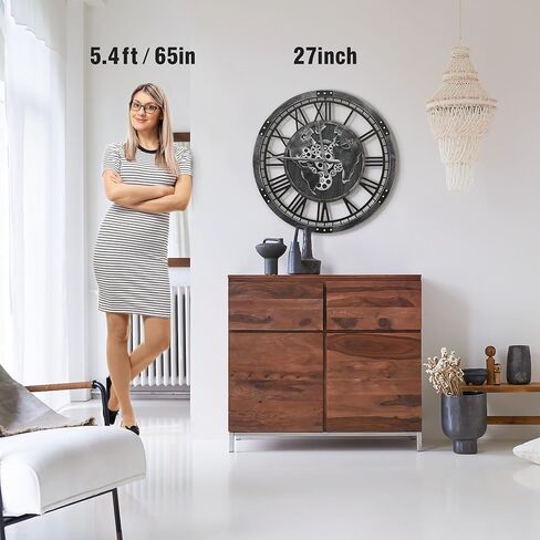 ساعة تروس كبيرة من ميكاسو مقاس 32 بوصة مع خريطة العالم، ساعة حائط ذات تروس متحركة حقيقية بنية كبيرة الحجم، إطار خشبي عتيق غير موقوت يعمل بالبطارية ساعة ميكانيكية صامتة للمكتب وغرفة المعيشة والمطبخ in Kuwait