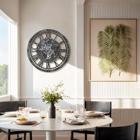 ساعة تروس كبيرة من ميكاسو مقاس 32 بوصة مع خريطة العالم، ساعة حائط ذات تروس متحركة حقيقية بنية كبيرة الحجم، إطار خشبي عتيق غير موقوت يعمل بالبطارية ساعة ميكانيكية صامتة للمكتب وغرفة المعيشة والمطبخ in Kuwait