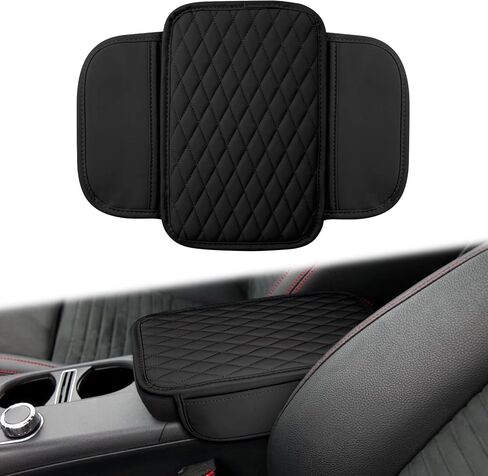 Car Center Console Cover, Anti-Scratch Leather and Memory Foam Center Console Cover, Hand Rest Pillow with 2 Organizer Pockets Storage Bags, Universal Fit for Most Vehicles, Car Accessories (Black) in Kuwait