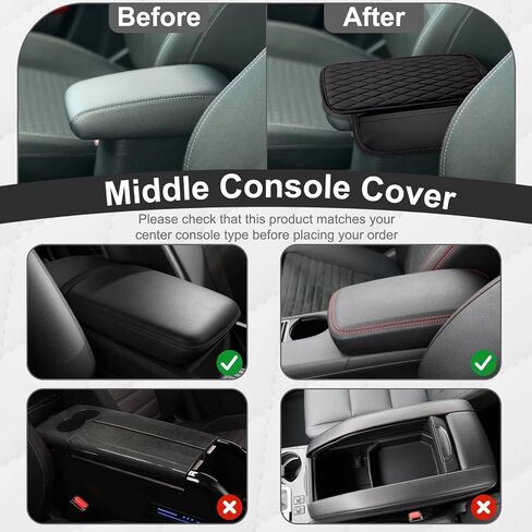 Car Center Console Cover, Anti-Scratch Leather and Memory Foam Center Console Cover, Hand Rest Pillow with 2 Organizer Pockets Storage Bags, Universal Fit for Most Vehicles, Car Accessories (Black) in Kuwait