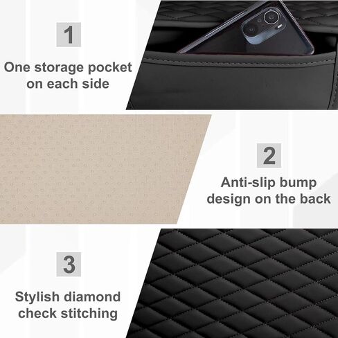 Car Center Console Cover, Anti-Scratch Leather and Memory Foam Center Console Cover, Hand Rest Pillow with 2 Organizer Pockets Storage Bags, Universal Fit for Most Vehicles, Car Accessories (Black) in Kuwait