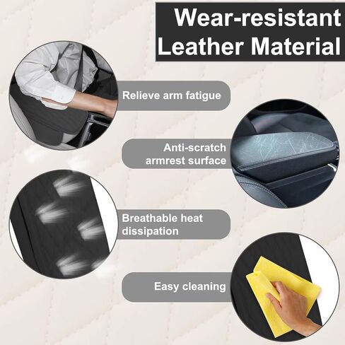 Car Center Console Cover, Anti-Scratch Leather and Memory Foam Center Console Cover, Hand Rest Pillow with 2 Organizer Pockets Storage Bags, Universal Fit for Most Vehicles, Car Accessories (Black) in Kuwait